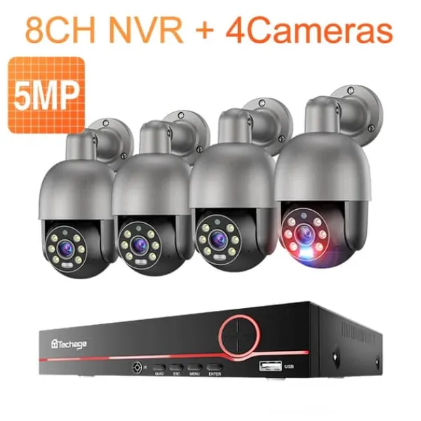Sikkerhedsmonitorer & Videokameraer^Sikkerhedskamera System, 8 Kanaler, Fuld Farve Nattesyn,3T (udendørs sport), 8CH 4 Kamera 5MP