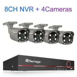 Sikkerhedsmonitorer & Videokameraer^Sikkerhedskamera System, 8 Kanaler, To-Vejs Lydkommunikation,8CH 4PCS 5MP KAMERA, 4T Indbygget HDD