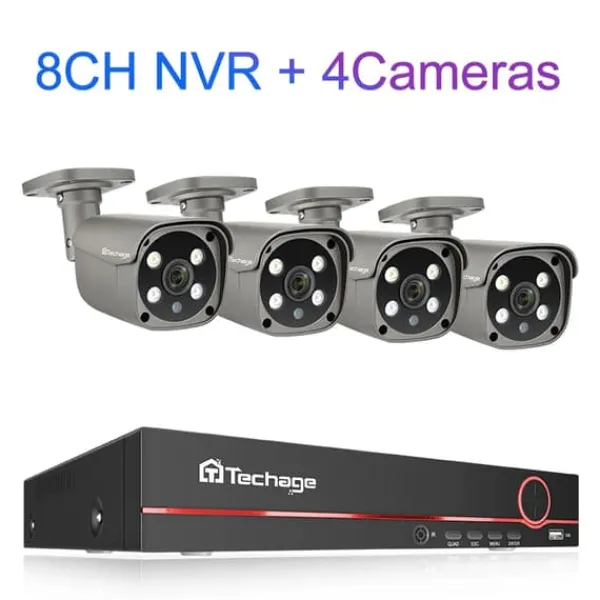 Sikkerhedsmonitorer & Videokameraer^Sikkerhedskamera System, 8 Kanaler, To-Vejs Lydkommunikation,8CH 4PCS 5MP KAMERA, 4T Indbygget HDD