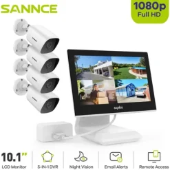 Discount Sikkerhedskamera System, 10.1" LCD Skærm, 1080P Full HD Nattesyn,4PCS 0TB Sikkerhedsmonitorer & Videokameraer