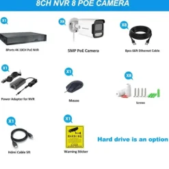 Sikkerhedsmonitorer & Videokameraer^Sikkerhedskamera System, 5 MP Opløsning, Nattesyn Funktion,8CH NVR 8 KAMERA, Ingen