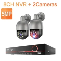 Sikkerhedsmonitorer & Videokameraer^Sikkerhedskamera System, 8 Kanaler, Fuld Farve Nattesyn,4T, 8CH 2 Kamera 5MP