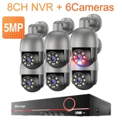 Sale Sikkerhedskamera System, 8 Kanaler, Fuld Farve Nattesyn,8CH 6 Kamera 5MP, Ingen Sikkerhedsmonitorer & Videokameraer