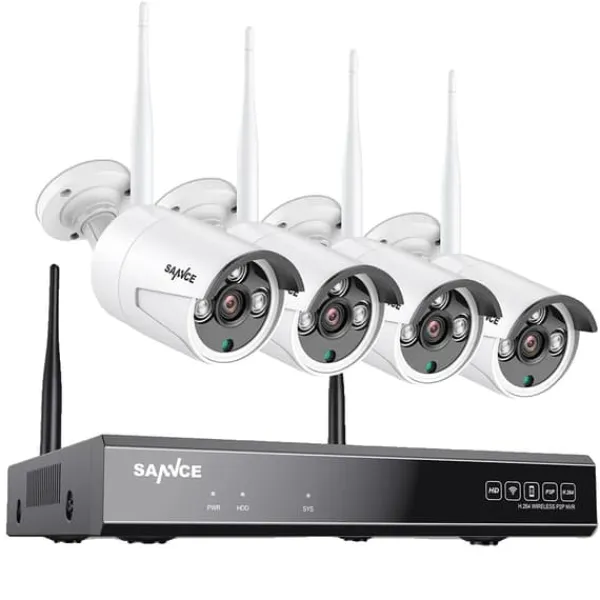Sikkerhedsmonitorer & Videokameraer^Sikkerhedskamera system, 8 kanals NVR, vejrbestandige udendørs kameraer, Hvid, 4T