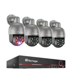 Sikkerhedsmonitorer & Videokameraer^Sikkerhedskamera system, AI ansigtsdetektion, tovejs lyd,Ingen, 8CH 4 PTZ Kamera