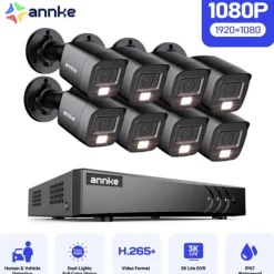 Sikkerhedsmonitorer & Videokameraer^Sikkerhedskamera System, AI Detektion, Farve Natvision,8Pcs 0TB