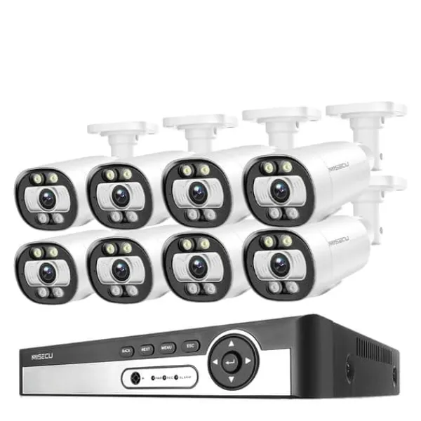 Sikkerhedsmonitorer & Videokameraer^Sikkerhedskamera system, AI ansigtsdetektion, farve natvision,8CH NVR 8PCS CAM 5MP, 1T