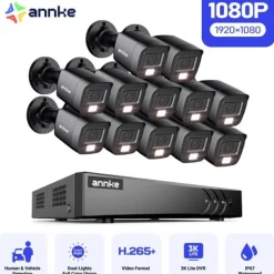 Sikkerhedsmonitorer & Videokameraer^Sikkerhedskamera System, AI Detektion, Farve Natvision,12Pcs 0TB