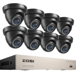 Sikkerhedsmonitorer & Videokameraer^Sikkerhedskamera system, 8CH DVR optager, 2MP Dome kameraer,8 sorte kameraer, 1T