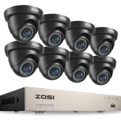 Sikkerhedsmonitorer & Videokameraer^Sikkerhedskamera system, 8CH DVR optager, 2MP Dome kameraer,8 sorte kameraer, 1T