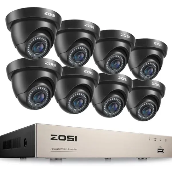 Sikkerhedsmonitorer & Videokameraer^Sikkerhedskamera system, 8CH DVR optager, 2MP Dome kameraer,8 sorte kameraer, 1T