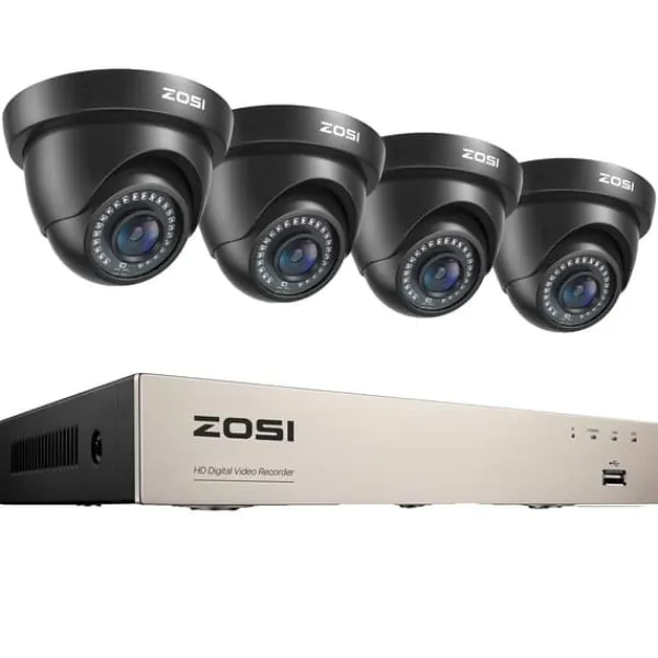 Online Sikkerhedskamera system, 8CH DVR optager, 2MP Dome kameraer,4 sorte kameraer, 1T Sikkerhedsmonitorer & Videokameraer