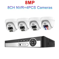 Sikkerhedsmonitorer & Videokameraer^Sikkerhedskamera system, 4K opløsning, AI ansigtsgenkendelse,4T, 8CH NVR 4 KAMERA 8MP