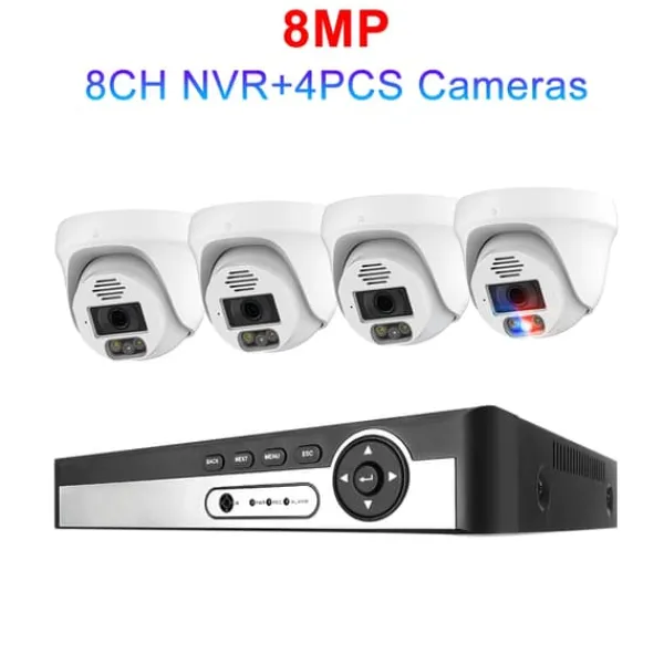 Sikkerhedsmonitorer & Videokameraer^Sikkerhedskamera system, 4K opløsning, AI ansigtsgenkendelse,4T, 8CH NVR 4 KAMERA 8MP