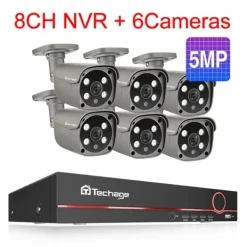 Sale Sikkerhedskamera system, 4K HD opløsning, To-vejs lyd, 3T (udendørs sport), 8CH 6 stk 5MP kamera Sikkerhedsmonitorer & Videokameraer