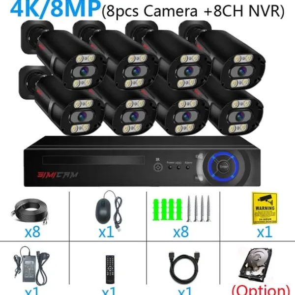 Sikkerhedsmonitorer & Videokameraer^Sikkerhedskamera System, 4K Ultra HD, 8 Kanal NVR,Ingen, 8CH NVR 8 KAMERA
