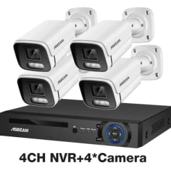 Sikkerhedsmonitorer & Videokameraer^Sikkerhedskamera system, 4K opløsning, AI farve natvision, , 2T, 4CH NVR and 4 Camera