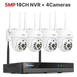 Sikkerhedsmonitorer & Videokameraer^Sikkerhedskamera System, 3MP/5MP Opløsning, To-Vejs Lyd,10CH NVR 4 kameraer, 1T