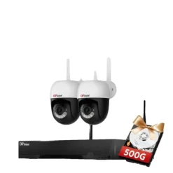 Sikkerhedsmonitorer & Videokameraer^Sikkerhedskamera System, 5MP Opløsning, To-Vejs Lyd,500g, 1xNVR 2x5MP PTZ Kamera, EU Stik
