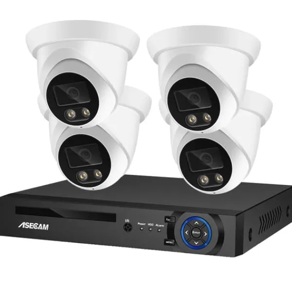 Sikkerhedsmonitorer & Videokameraer^Sikkerhedskamera system, 8MP 4K opløsning, AI farve natvision, , 4CH NVR and 4 Camera, None