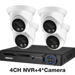 Sikkerhedsmonitorer & Videokameraer^Sikkerhedskamera system, 8MP 4K opløsning, AI farve natvision, , 4CH NVR and 4 Camera, 2T