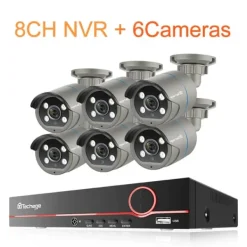 Clearance Sikkerhedskamera System, 4MP Opløsning, AI Ansigtsgenkendelse,8CH NVR og 6 kameraer, 1T Sikkerhedsmonitorer & Videokameraer