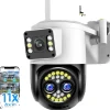 Online Sikkerhedskamera, tri-linse design, AI bevægelsesdetektion,EU-stik, 12MP INGEN SD-kort Sikkerhedsmonitorer & Videokameraer