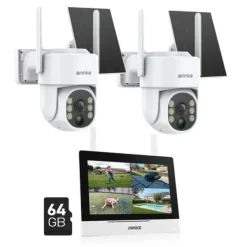 Sikkerhedsmonitorer & Videokameraer^Sikkerhedskameraer, 4MP opløsning, solcelledrevet,2Pcs Kamera 64G SD