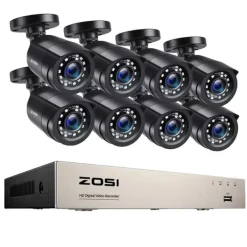 Sikkerhedsmonitorer & Videokameraer^Sikkerhedskamerasystem, 8CH DVR, 2MP opløsning, 18m kabel længde,Ingen, 8CH DVR x 8 Kameraer