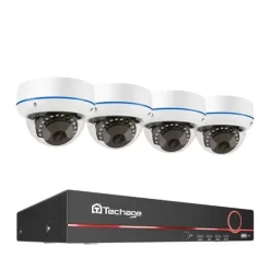 Sikkerhedsmonitorer & Videokameraer^Sikkerhedskamerasystem, 8-kanals understøttelse, bevægelsesdetekteringsalarmer,5MP NVR x 4 kameraer, 3T indbygget HDD