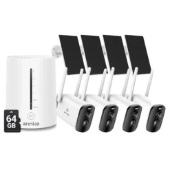 Sikkerhedsmonitorer & Videokameraer^Sikkerhedskamerasystem, 4MP opløsning, panorering og vippefunktionalitet,5200mAh 4Stk 64G