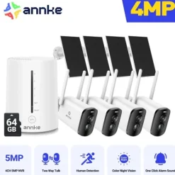 Sikkerhedsmonitorer & Videokameraer^Sikkerhedskamerasystem, 4MP opløsning, panorering og vippefunktionalitet,5200mAh 4Stk 64G