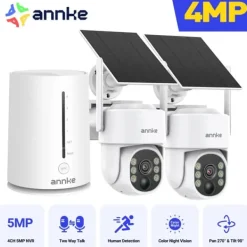 Sikkerhedsmonitorer & Videokameraer^Sikkerhedskamerasystem, 4MP opløsning, panorering og vippefunktionalitet,9000mAh 2stk Kamera