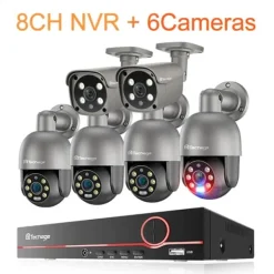 Sikkerhedsmonitorer & Videokameraer^Sikkerhedskamerasystem, Natvision, Menneskedetektion, , None, 8CH NVR 6Cameras