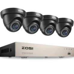 Sale Sikkerhedskamerasystem, 1080P opløsning, H265+ komprimeringsteknologi, , 4 Black Cameras, None Sikkerhedsmonitorer & Videokameraer