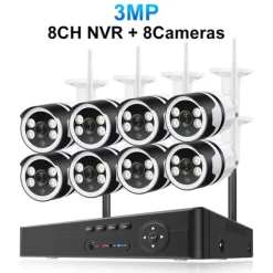 Sikkerhedsmonitorer & Videokameraer^Sikkerhedskamerasystem, PTZ-funktionalitet, trådløs forbindelse, 8CH 3MP 8PCS CAM, ingen indbygget HDD