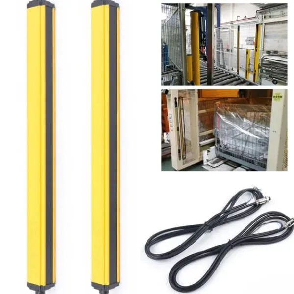 Sensorer Til Sikkerhedssystemer^Sikkerheds-lysgardin - Sensorafbryder - 10 stråler - Registreringsafstand 3 m - Udgang NPN/NC - Kabel 2,2 m (2 stk) - Hus i aluminiumlegering - Gul
