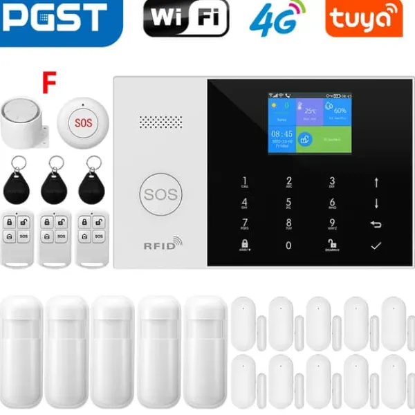 Hjemmealarmsystemer^Sikkerhedssensor, Trådløs forbindelse, Smart home integration,4G WiFi Kit F, EU Stik