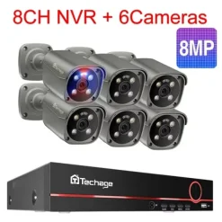 Outlet Sikkerhedssystem, 8 Kanaler, 4K IP Kameraer,Ingen indbygget HDD, 8CH 6Stk 8MP Kamera Sikkerhedsmonitorer & Videokameraer