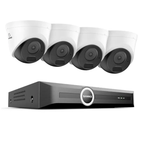 Sikkerhedsmonitorer & Videokameraer^Sikkerhedssystem, 5MP opløsning, natvision op til 30 meter,4PCS Kamera, 6T