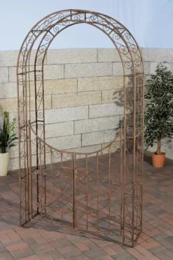 Best Sina Antique Brown Metal Rose Arch with Lockable Gate - 235cm Height Buer, Spalier, Lysthuse Uden Tag