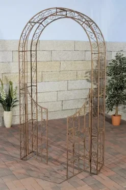 Best Sina Antique Brown Metal Rose Arch with Lockable Gate - 235cm Height Buer, Spalier, Lysthuse Uden Tag