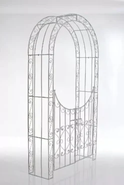 Outlet Sina Rose Arch with Gate - Antique White Metal Garden Arbor, Heavy Duty Climbing Plant Trellis Buer, Spalier, Lysthuse Uden Tag