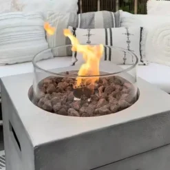 Pejse^Søjle 40C gasudendørs komfur - haveovn - betonlook - Inklusiv låg, røde lavasten, gasslange og gastrykregulator.