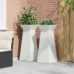 Plantestativer^Søjle Plantekasse 2 stk - Moderne Design i Stål | Størrelse: 40x40x100 cm | Farve: Hvid