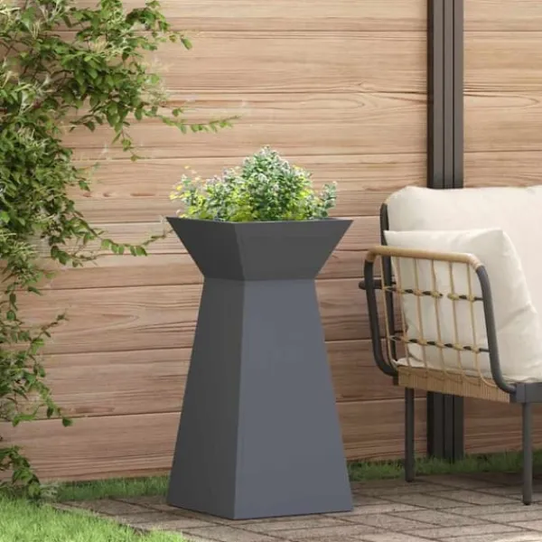 Plantestativer^Søjle Plantekasse i Stål - Moderne Trapezoid Design | Farve: Antracit | Størrelse: 35x35x73 cm