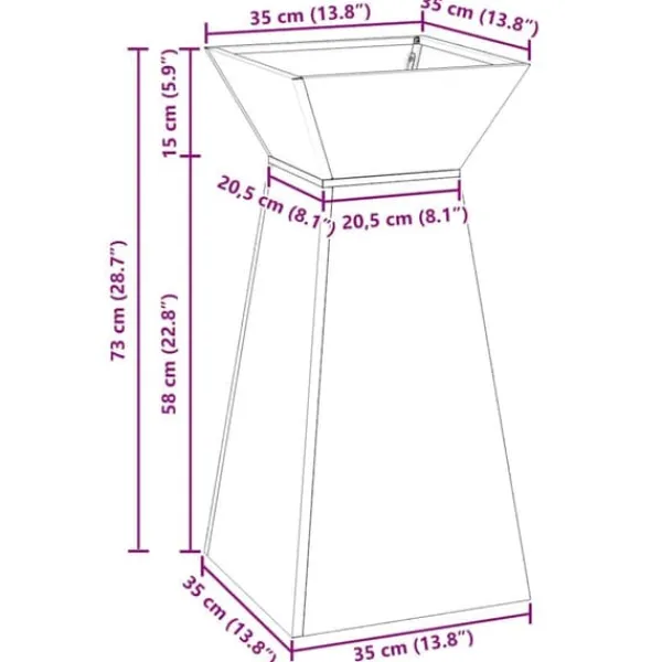 Plantestativer^Søjle Plantekasse i Stål - Moderne Trapezoid Design | Farve: Antracit | Størrelse: 35x35x73 cm
