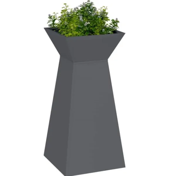 Plantestativer^Søjle Plantekasse i Stål - Moderne Trapezoid Design | Farve: Antracit | Størrelse: 35x35x73 cm