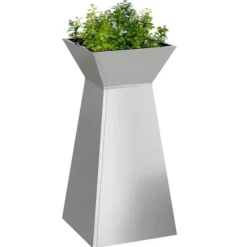 Krukker & Plantebeholdere^Søjle Plantekasse i stål – Moderne trapezoid design | Størrelse: 35x35x73 cm | Farve: Sølv