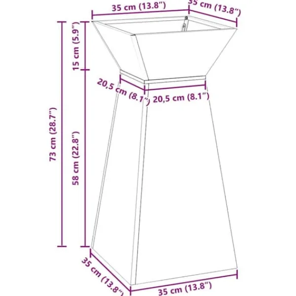 Plantestativer^Søjle Plantekasse i Stål - Moderne Trapezoid Design | Farve: Sølv | Størrelse: 35x35x73 cm